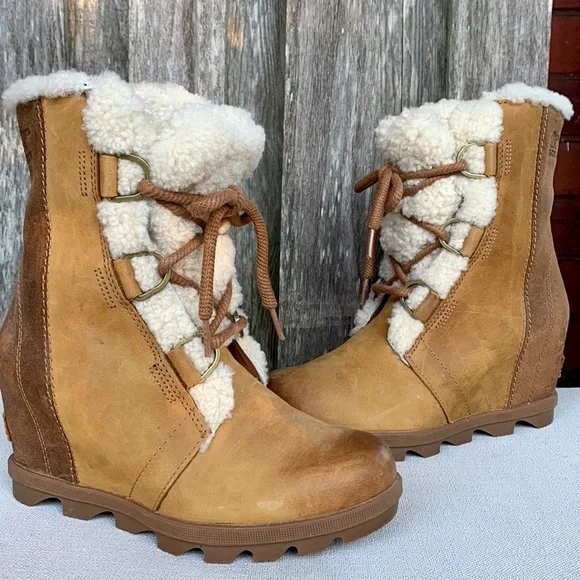 SOREL Joan of Arctic Cozy Wedge Lace Up Waterproof Suede Ankle Boots 7.5 8 - Picture 5 of 9